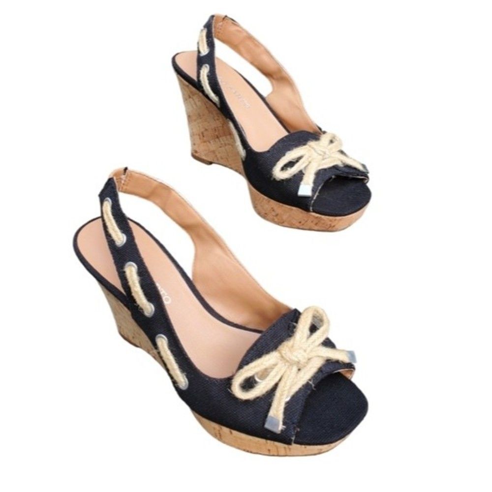 Franco Sarto Womens Cliff Black Slingback Wedge Sandals